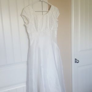 White  long dress with stones on bodice